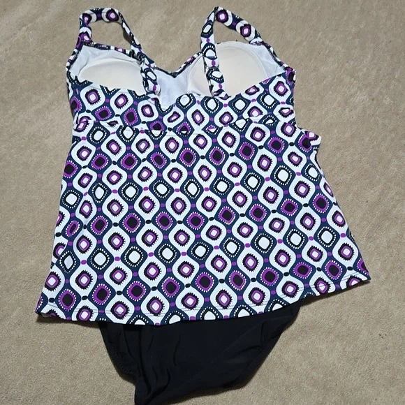 Swim Solutions Purple and White Geometric Triple-Tier Fauxkini Size 10 - Picture 5 of 10
